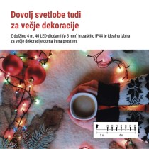 LED božična veriga, 4 m, zunanja in notranja, večbarvna, programi, časovnik