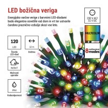 LED božična veriga, 12 m, zunanja in notranja, večbarvna, programi, časovnik