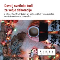 LED božična veriga, 12 m, zunanja in notranja, večbarvna, programi, časovnik