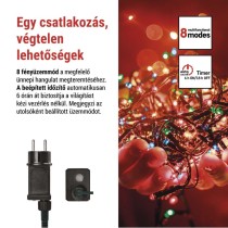 LED karácsonyi fényfüzér, 18 m, kültéri és beltéri, többszínű, progr, időz.
