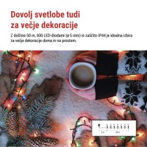 LED božična veriga, 50 m, zunanja in notranja, večbarvna, programi, časovnik
