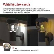 Záhradné nástenné svietidlo ARTEO, 16,4 x 12 x 23 cm, 1 x E27, 15 W