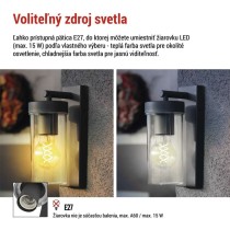Záhradné nástenné svietidlo ZALA,  12,8 × 8,0 × 23,0 cm, 1 × E27, 15 W