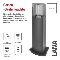 Garten-Pollerleuchte LANA, 15,3 x 13,3 x 45 cm, 1 x E27, 25 W