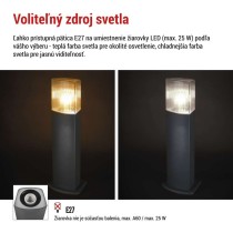 Záhradné stĺpikové svietidlo LANA, 15,3 x 13,3 x 45 cm, 1 x E27, 25 W