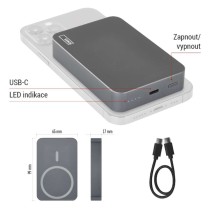 Powerbanka EMOS WI 1046, 10 000 mAh, 20 W+Wireless, šedá