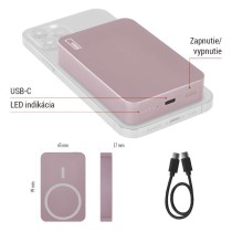 Power bank EMOS WI 1046, 10 000 mAh, 20 W+Wireless, lososová