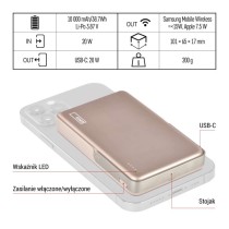 Powerbank EMOS WI 1031, 10 000 mAh, 20 W + wireless, różowo-złoty