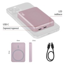 Powerbanka EMOS WI 522, 5 000 mAh, 20 W+Wireless, lososová