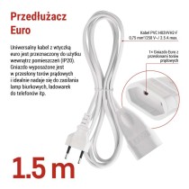 Przedłużacz 1,5 m / 1 gniazdo / biały / PVC / 0,75 mm2