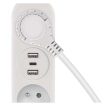 Przedłużacz 1,4 m / 2 gniazda + 2×USB-A+1×USB-C / biały / PVC / 1,5 mm2