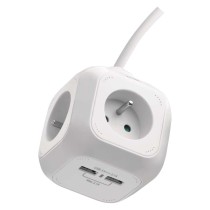 Przedłużacz - kostka 1,9 m / 4 gniazda / biały / PVC / z USB portem / 1 mm2
