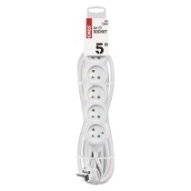 Przedłużacz 5 m / 6 gniazd / biały / PVC / 1 mm2
