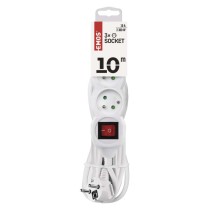Przedłużacz 10 m / 3 gniazda / z wyłącznikiem / biały / PVC / 1 mm2