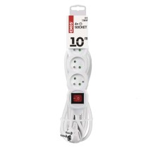 Przedłużacz 10 m / 4 gniazda / z wyłącznikiem / biały / PVC / 1 mm2