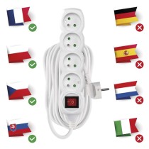 Przedłużacz 10 m / 4 gniazda / z wyłącznikiem / biały / PVC / 1 mm2