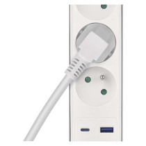Prodlužovací kabel 3 m / 5 zásuvky / s vypínačem / bílo-šedý / 1×USB-A + 1×USB-C / 1,5 mm2