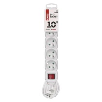 Przedłużacz 10 m / 5 gniazd / z wyłącznikiem / biały / PVC / 1 mm2