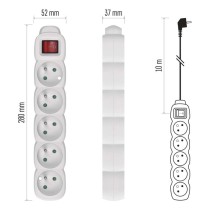 Przedłużacz 10 m / 5 gniazd / z wyłącznikiem / biały / PVC / 1 mm2