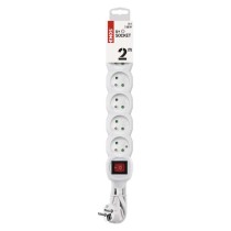 Przedłużacz 2 m / 6 gniazd / z wyłącznikiem / biały / PVC / 1 mm2