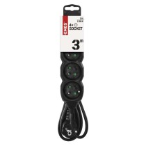 Przedłużacz 3 m / 4 gniazda / czarny / PVC / 1 mm2