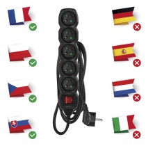 Przedłużacz 2 m / 5 gniazd / z wyłącznikiem / czarny / PVC / 1 mm2