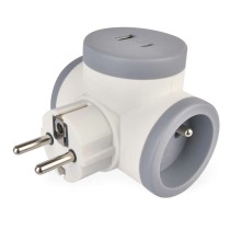 Rozgałęźnik 2×, 1×USB-A+1×USB-C, biało-szary