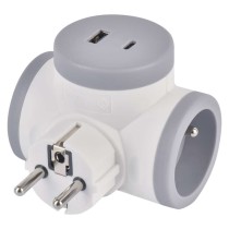 Rozgałęźnik 2×, 1×USB-A+1×USB-C, biało-szary