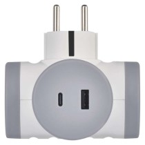 Rozgałęźnik 2×, 1×USB-A+1×USB-C, biało-szary
