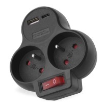 Rozgałęźnik 2×, wył., 1×USB-A+1×USB-C, czarny