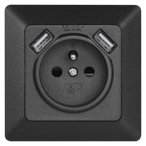 Gniazdo FRENCH z USB 2,1A max. IP20 antracyt