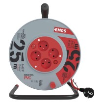 Przedłużacz bębnowy 25 m / 4 gniazda / z wyłącznikiem / czerwony / PVC / 230 V / 1,5 mm2