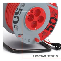Przedłużacz bębnowy 50 m / 4 gniazda / czerwony / PVC / 230 V / 1,5 mm2