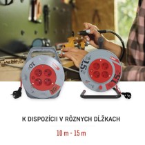 Predlžovací kábel na bubne 10 m / 4 zásuvky / červený / PVC / 230 V / 1 mm2