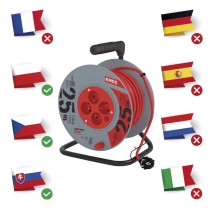 Przedłużacz bębnowy 25 m / 4 gniazda / czerwony / PVC / 230 V / 1 mm2