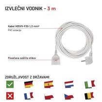 Podaljšek 3 m / 1 vtičnica / beli / PVC / 1,5 mm2