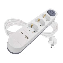 Hosszabbító 2 m / 3 aljzat / kapcsolós / fehér / 1× USB-A + 1× USB-C  / 1,5 mm2