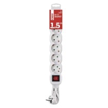 Steckdosenleiste 1,5 m / 6 Steckdosen / Schalter / weiß / PVC / 1,5 mm2