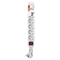 Hosszabbító 2 m / 6 aljzat / kapcsolós / fehér / PVC / 1 mm2
