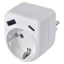 Aljzat elágazó 1×, 1×USB-A+1×USB-C, fehér