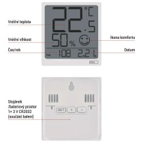 Digitální teploměr s vlhkoměrem, bezdrátové čidlo, datum E0522