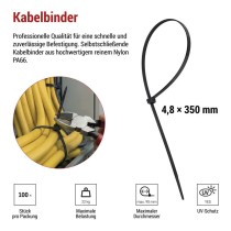 Kabelbinder 350×4,8, schwarz, 100 Stk