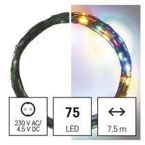 LED vianočná nano reťaz zelená, 7,5 m, vonkajšia aj vnútorná, multicolor, časovač