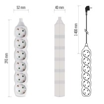 Pagarinātājs 1,4 m / 6 kontaktligzdas / balts / PVC / 1 mm2