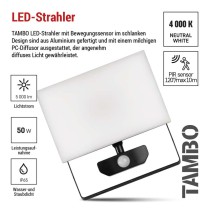 LED-Flutlicht TAMBO mit Bewegungssensor, 50 W, 5000 lm, schwarz