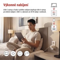 Cestovní univerzální adaptér pro cizince do střední Evropy, 1×USB-C, 1×USB-A