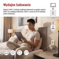 Adapter podróżny do Europy Centralnej, biały, 1×USB-C, 1×USB-A