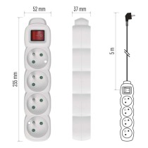 Przedłużacz 5 m / 4 gniazda / z wyłącznikiem / biały / PVC / 1 mm2