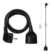Prodlužovací kabel 1,5 m / 1 zásuvka / černý / PVC / 1 mm2