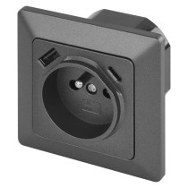 Gniazdo FRENCH z USB-A+USB-C, 3A max. IP20, antracyt